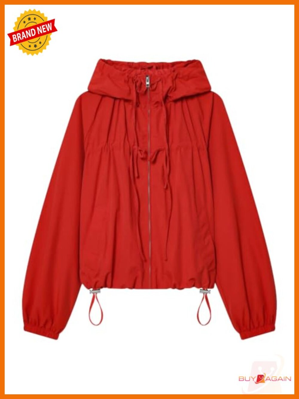 Womens Lightweight Zip Up Hooded Cropped Jacket 100% Polyester Windproof Casual